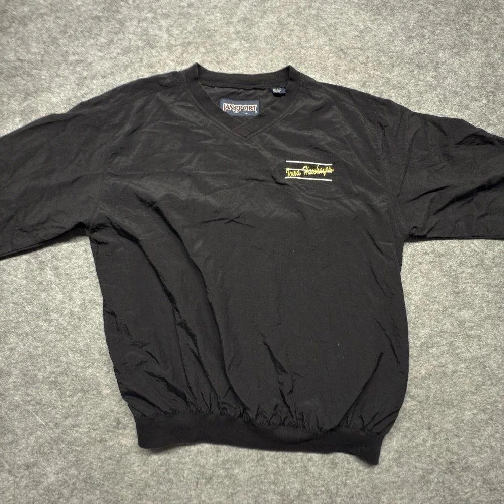 Jansport Windbreaker Pullover Men M Black Solid Nylon Iowa Hawkeyes V-Neck